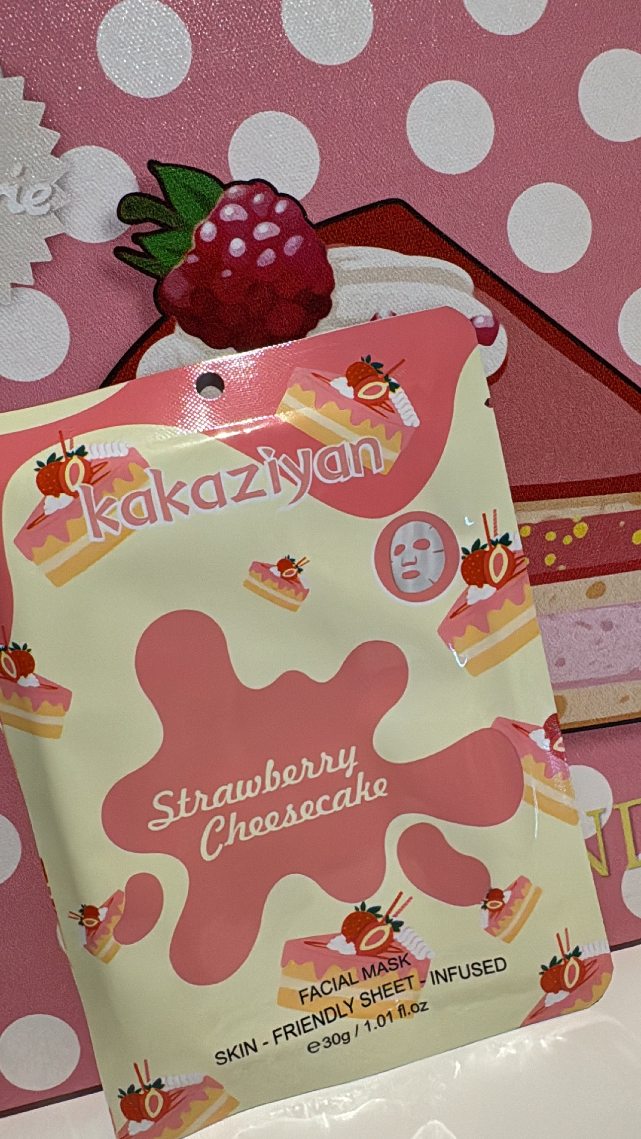 Maschera viso tessuto “cheescake alla fragola” 🍓