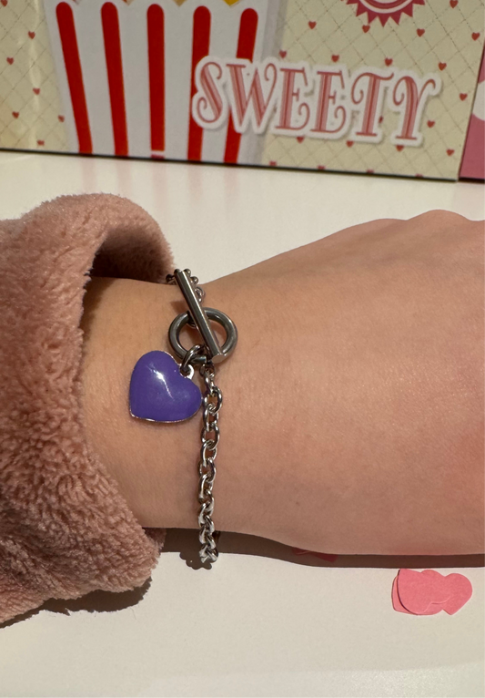 Bracciale acciaio inox 316/304✨💜 con ciondolo cuore viola.