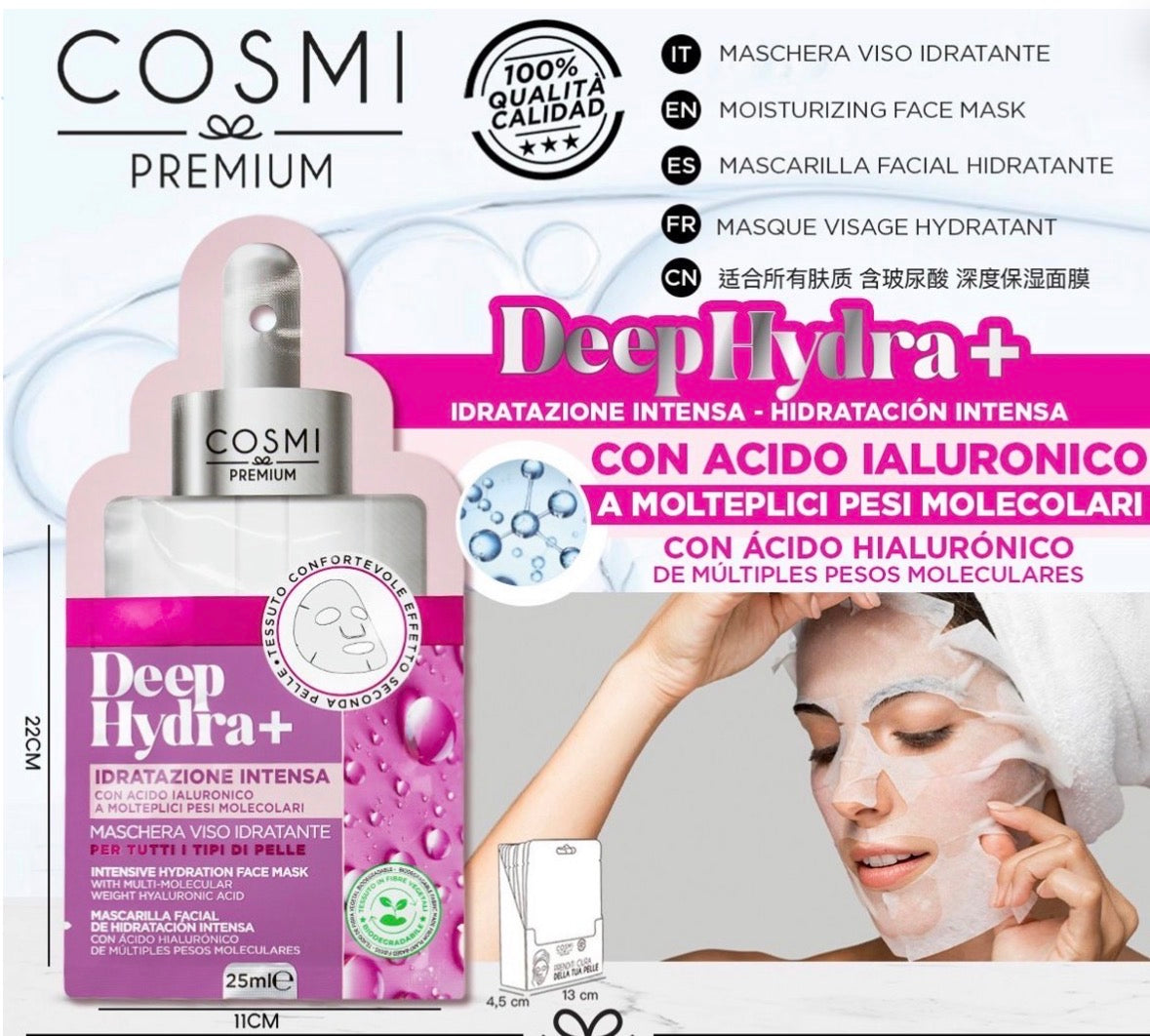 Maschera viso in tessuto DEEP HYDRA + con acido ialuronico✨