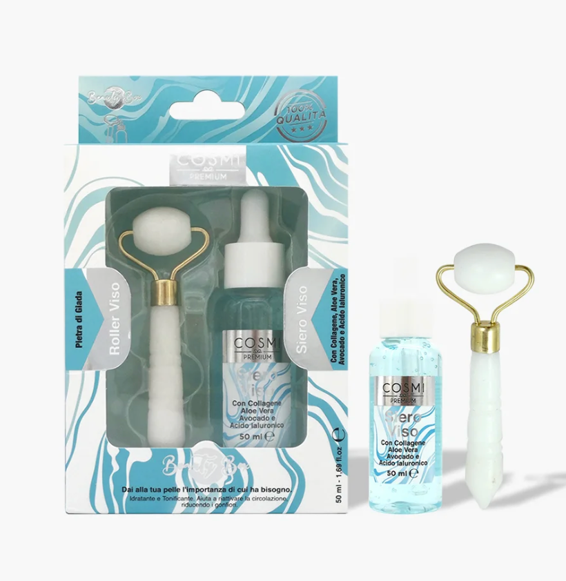 Set con siero viso (collagene,acido ialuronico) + roller viso