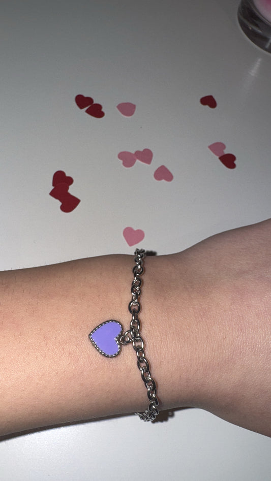 Bracciale acciaio inox inossidabile con ciondo cuore viola smaltato💜